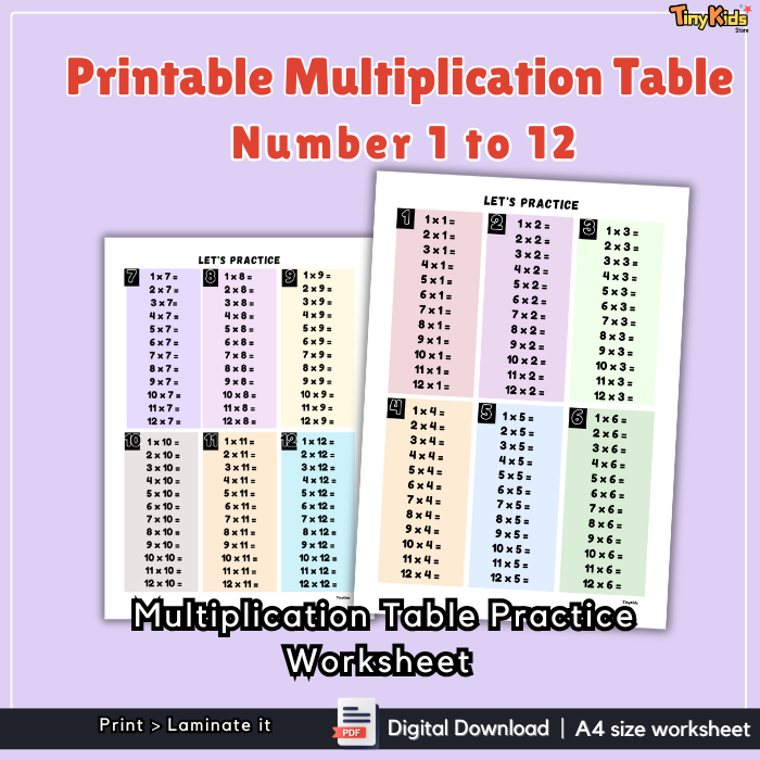 Printable Multiplication Table 1 to 12 | Multiplication Flash Card | Multiplication Poster | Multiplication Practice - Image 4