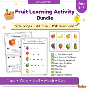 Fruit Learning Activity Bundle | Flash Card| Coloring | Worksheet