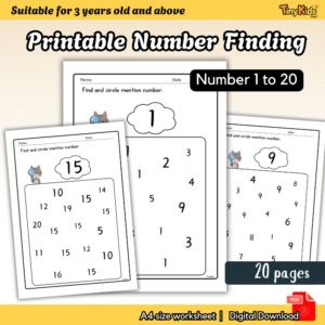 Printable Number Finding 1-20 Worksheet for Kids