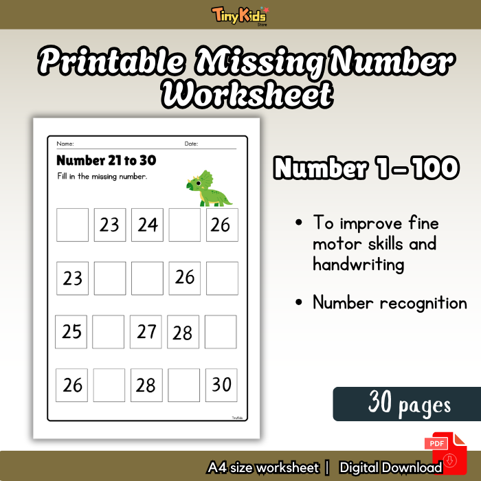 Printable Fill In Missing Number 1- 100 Worksheet for Kids - Image 2
