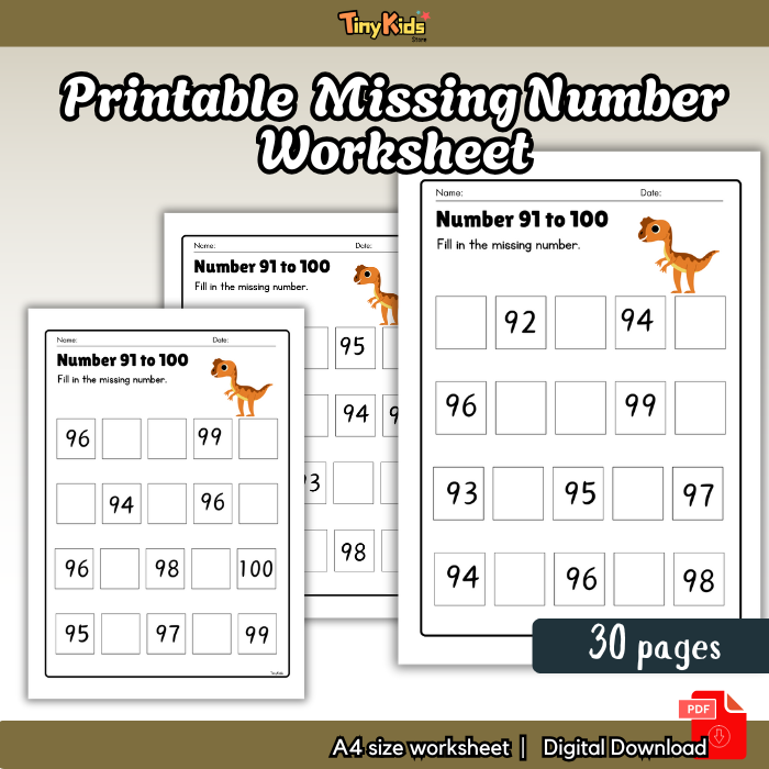 Printable Fill In Missing Number 1- 100 Worksheet for Kids - Image 5