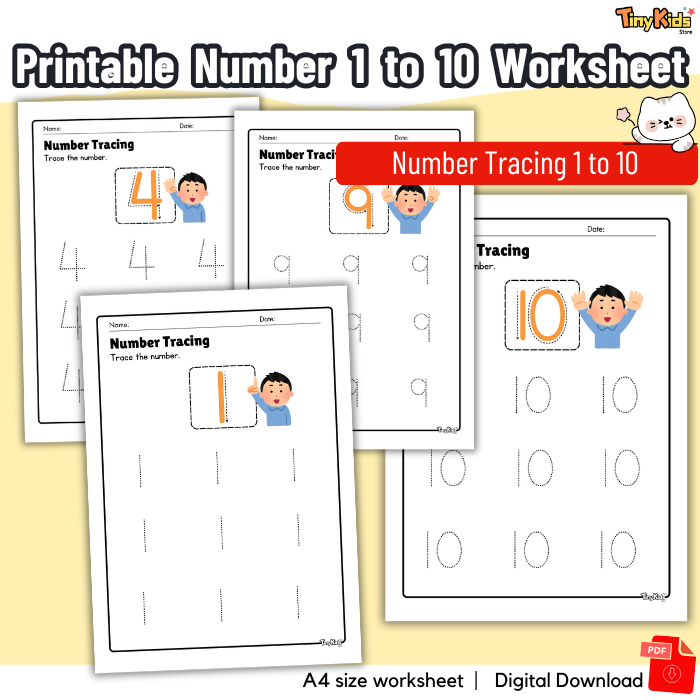 Printable Number 1 to 10 Worksheet | Number Tracing | Number Writing | Number Counting - Image 2