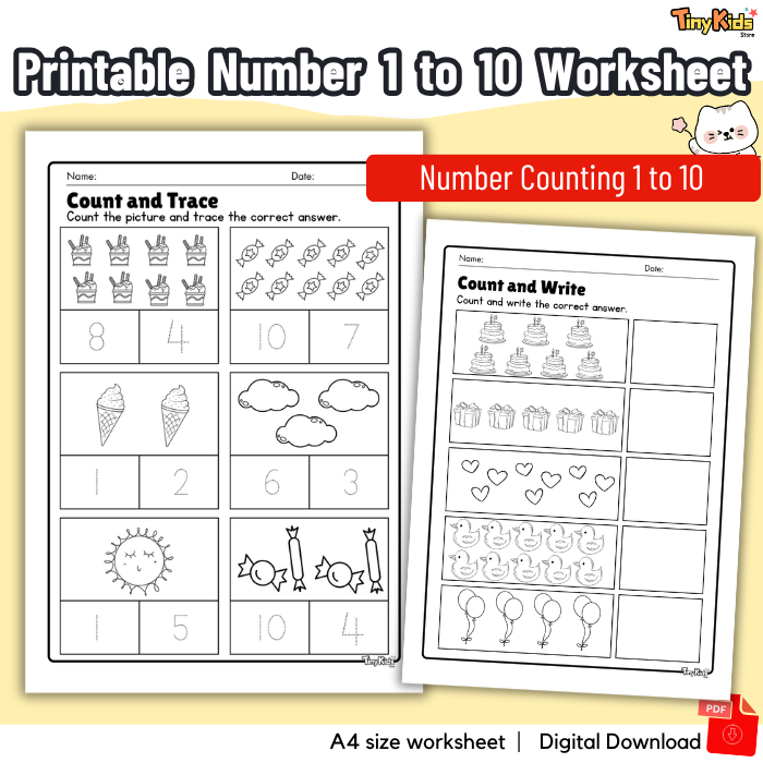 Printable Number 1 to 10 Worksheet | Number Tracing | Number Writing | Number Counting - Image 5