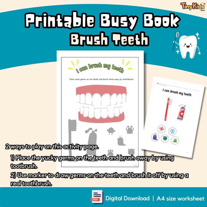 Printable Teeth Brushing Busy Book for Kids | Dental Hygiene, Food Sorting & Daily Brushing Tracker - Image 4