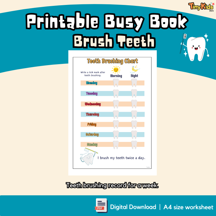 Printable Teeth Brushing Busy Book for Kids | Dental Hygiene, Food Sorting & Daily Brushing Tracker - Image 2