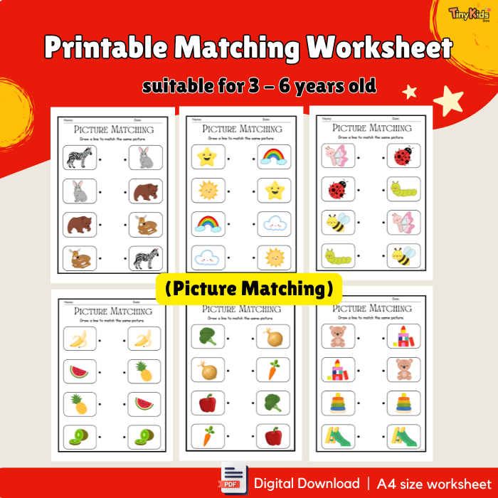 Printable Matching Worksheet – 4-in-1 Activity Pack for Kids - Image 2