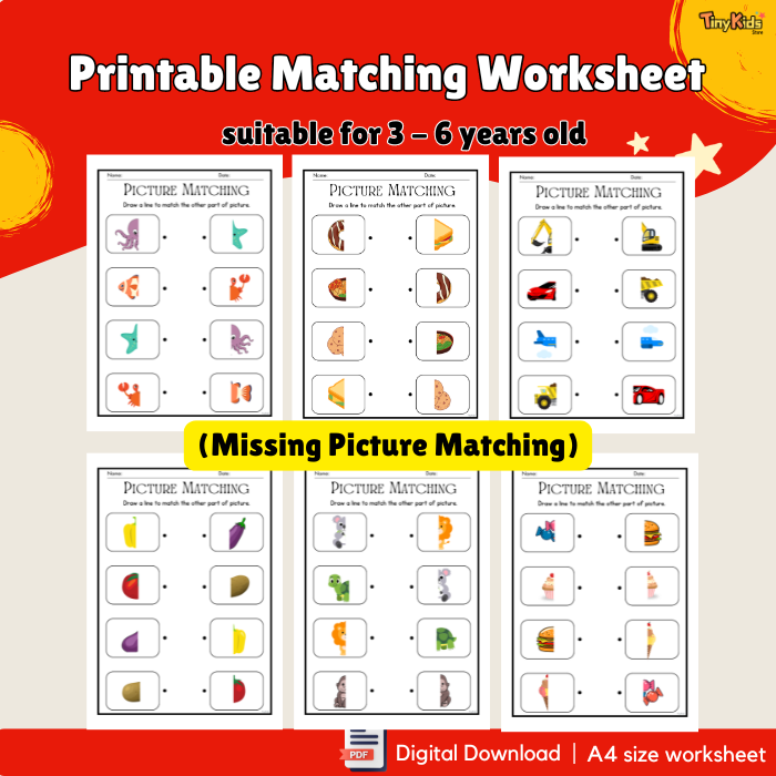 Printable Matching Worksheet – 4-in-1 Activity Pack for Kids - Image 3
