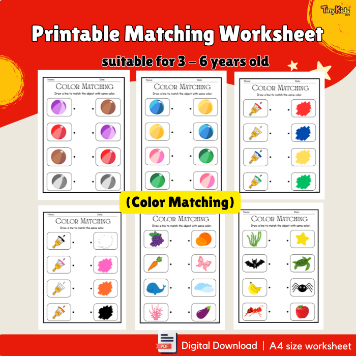 Printable Matching Worksheet – 4-in-1 Activity Pack for Kids - Image 5