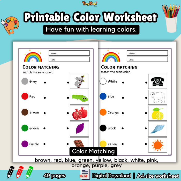 Printable Color Practice Worksheet | Let's Learn Color | Tracing, Writing, Coloring - Image 3