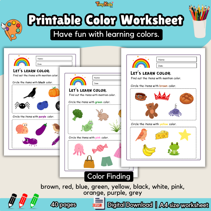 Printable Color Practice Worksheet | Let's Learn Color | Tracing, Writing, Coloring - Image 4