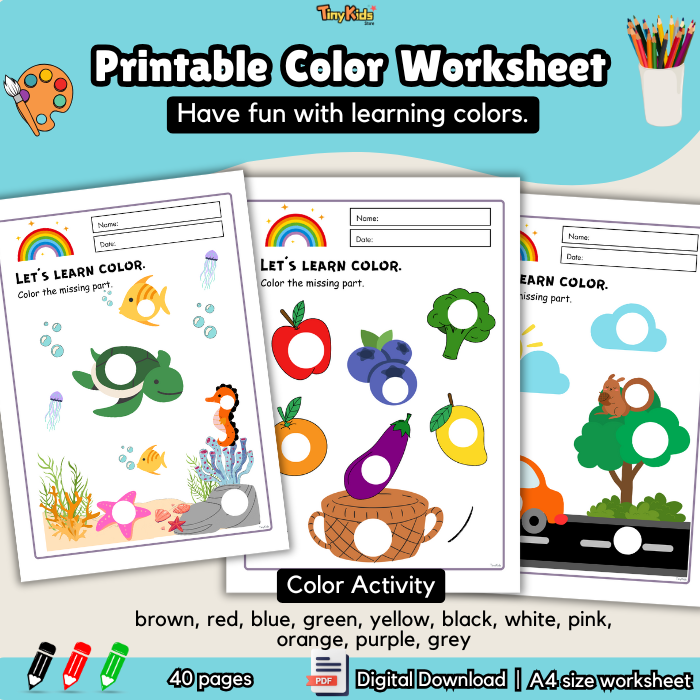 Printable Color Practice Worksheet | Let's Learn Color | Tracing, Writing, Coloring - Image 5