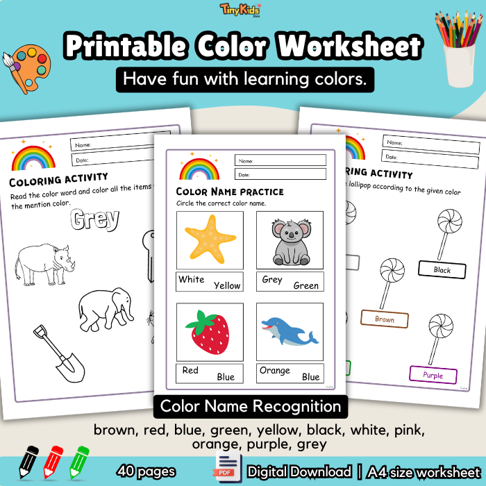 Printable Color Practice Worksheet | Let's Learn Color | Tracing, Writing, Coloring - Image 7
