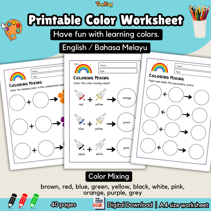 Printable Color Practice Worksheet | Let's Learn Color | Tracing, Writing, Coloring - Image 8