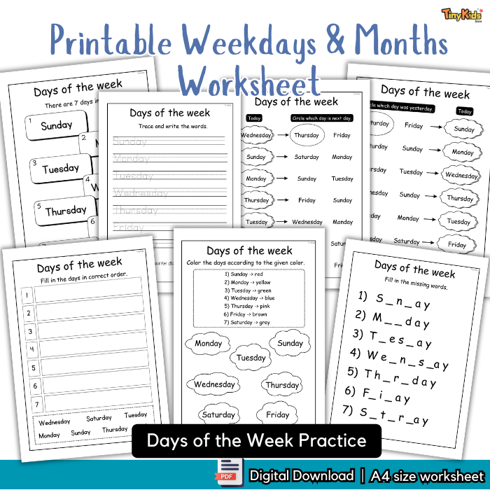 Printable Weekdays and Months Name Practice Worksheet | Weekdays Name | Months Name - Image 3