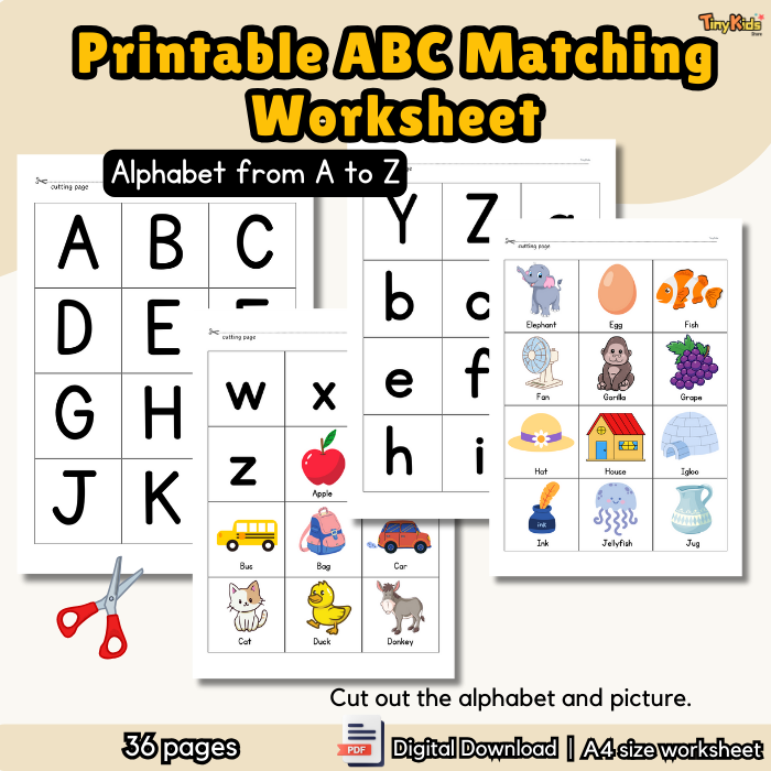 Printable Alphabet Matching Cut-and-Paste Worksheet – Uppercase, Lowercase and Beginning Sounds - Image 2
