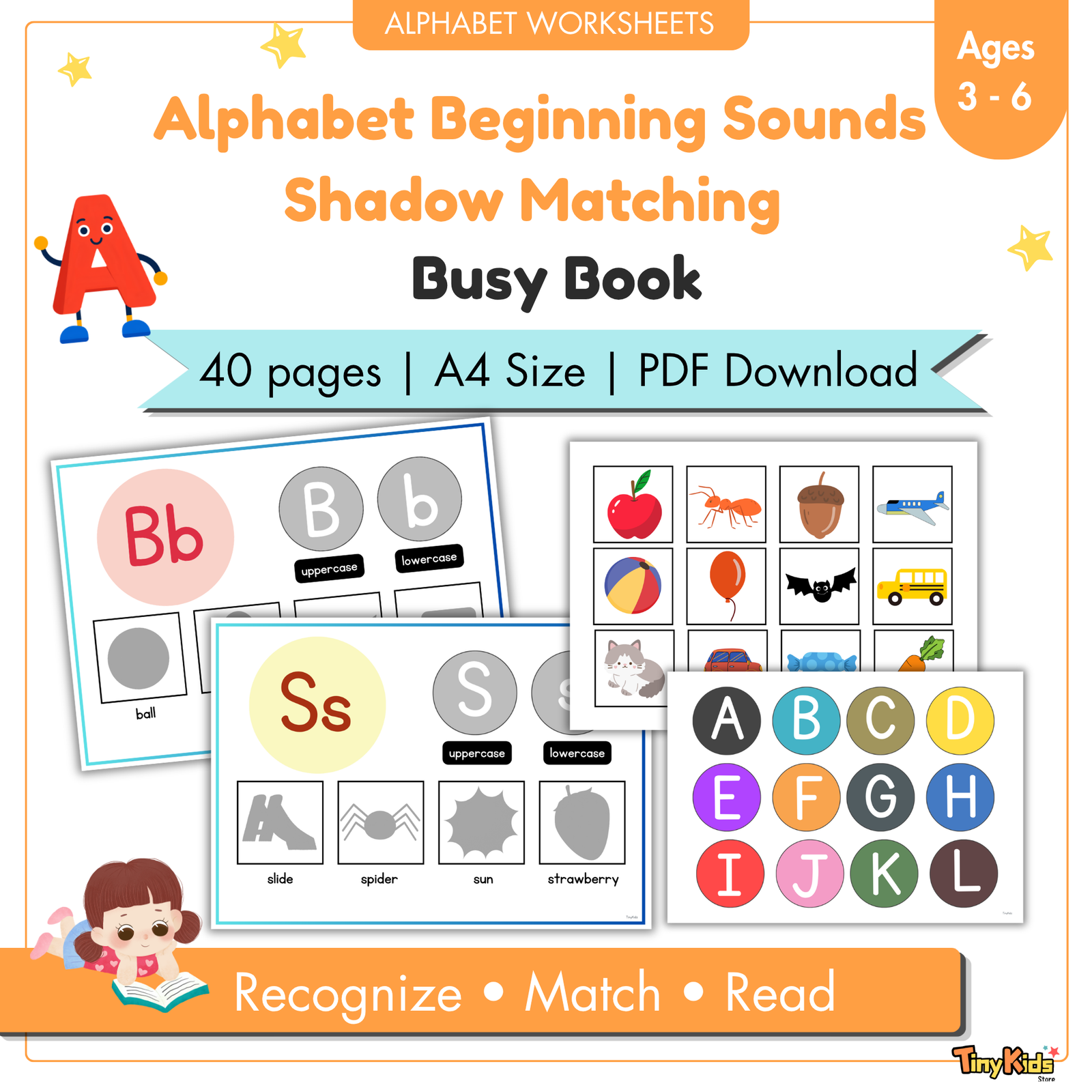 Alphabet Beginning Sounds Shadow Matching Busy Book