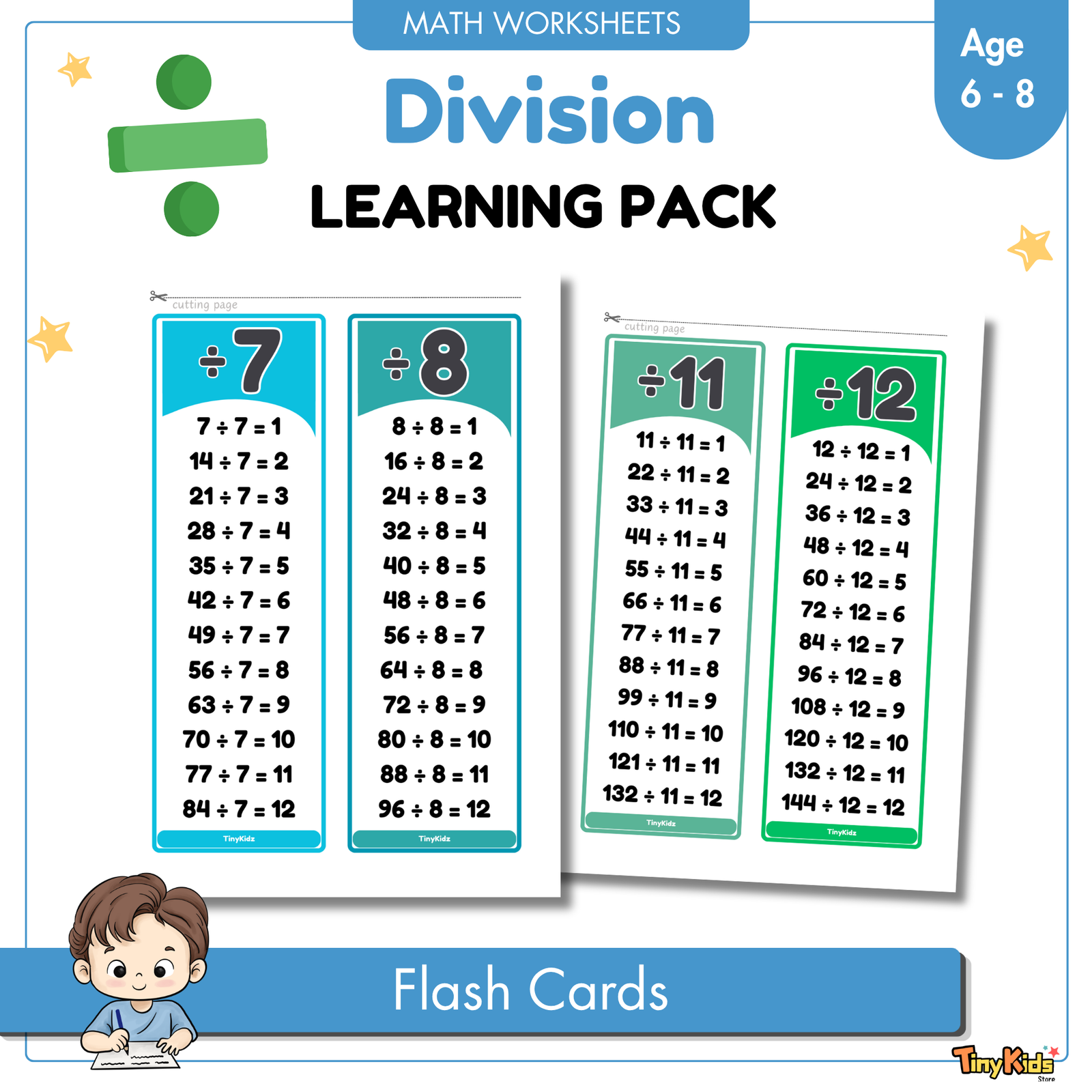 Division Learning Packs 1 to 12 | Division Flash Card | Division Poster | Division Practice - Image 2