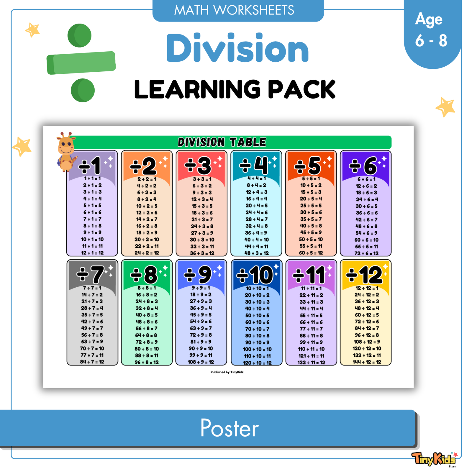 Division Learning Packs 1 to 12 | Division Flash Card | Division Poster | Division Practice - Image 3