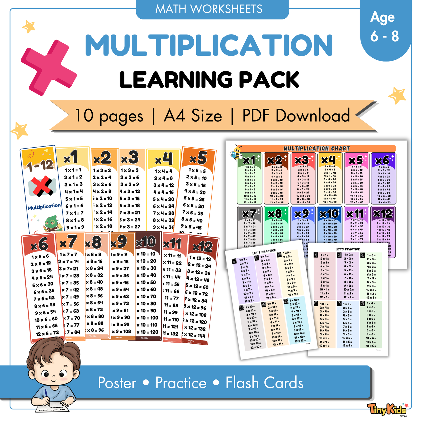 Multiplication Learning Packs 1 to 12 | Multiplication Flash Card | Multiplication Poster | Multiplication Practice