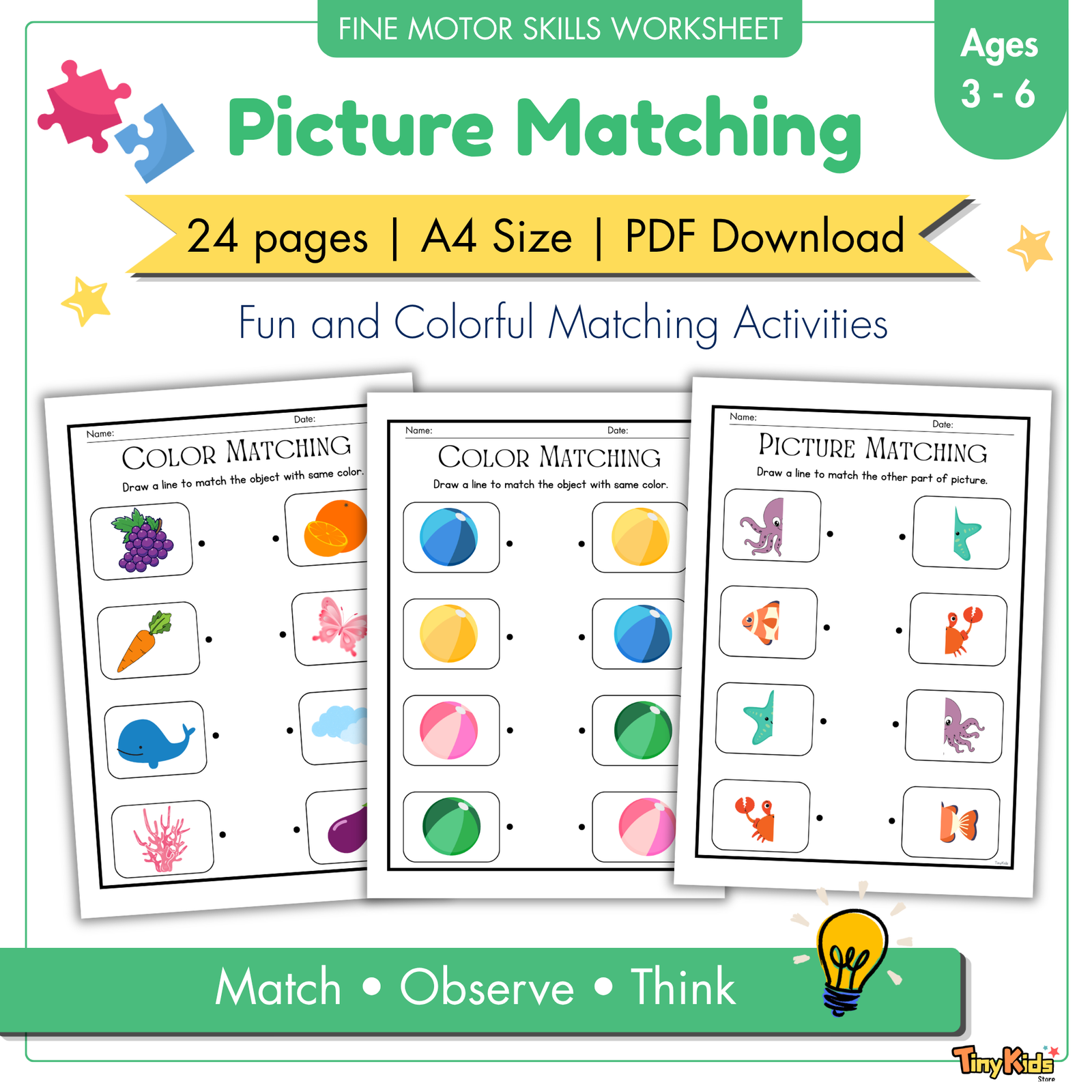 Matching Activities – 4-in-1 Activity Pack for Kids