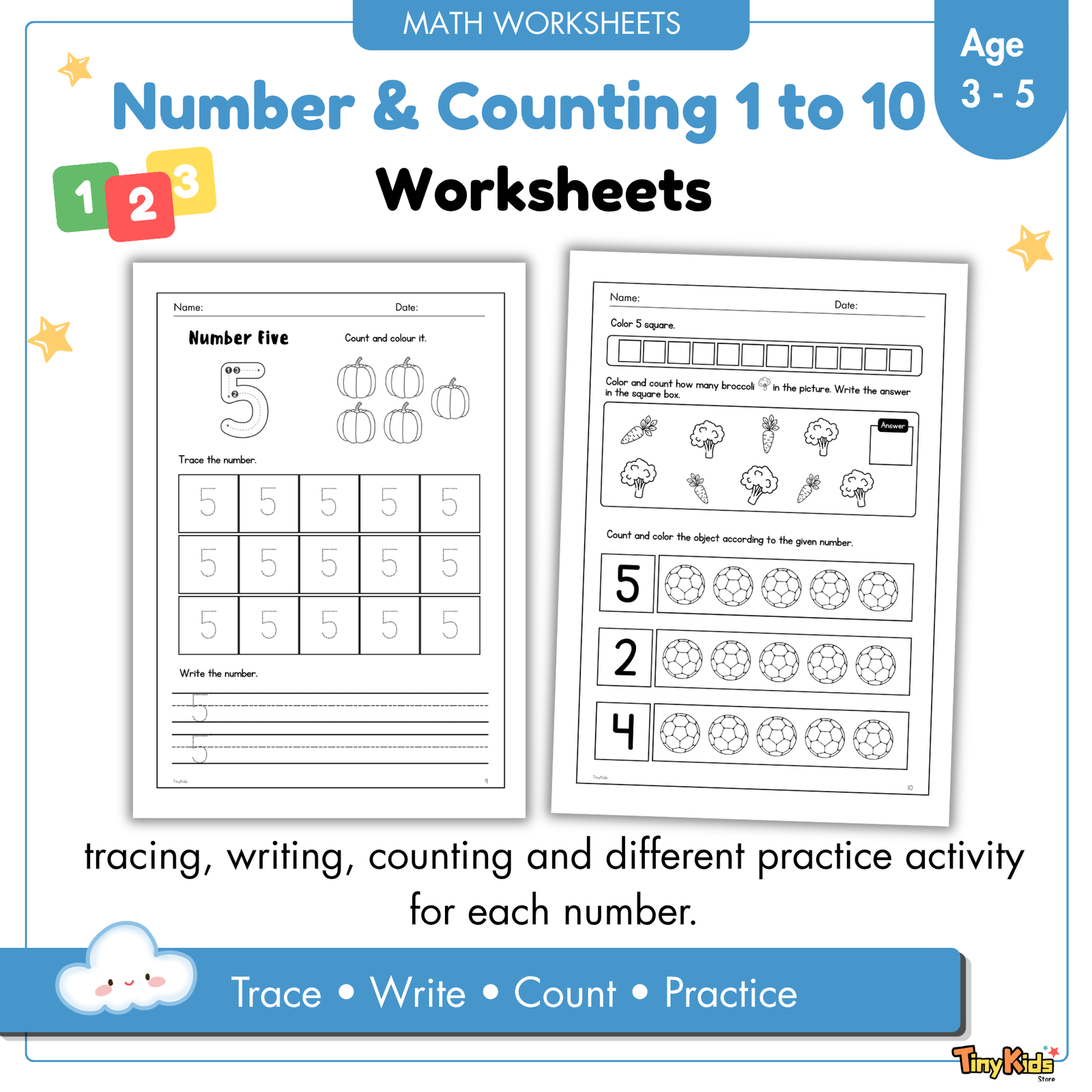 Number & Counting Worksheets 1β10 | Tracing, Writing, Counting - Image 2