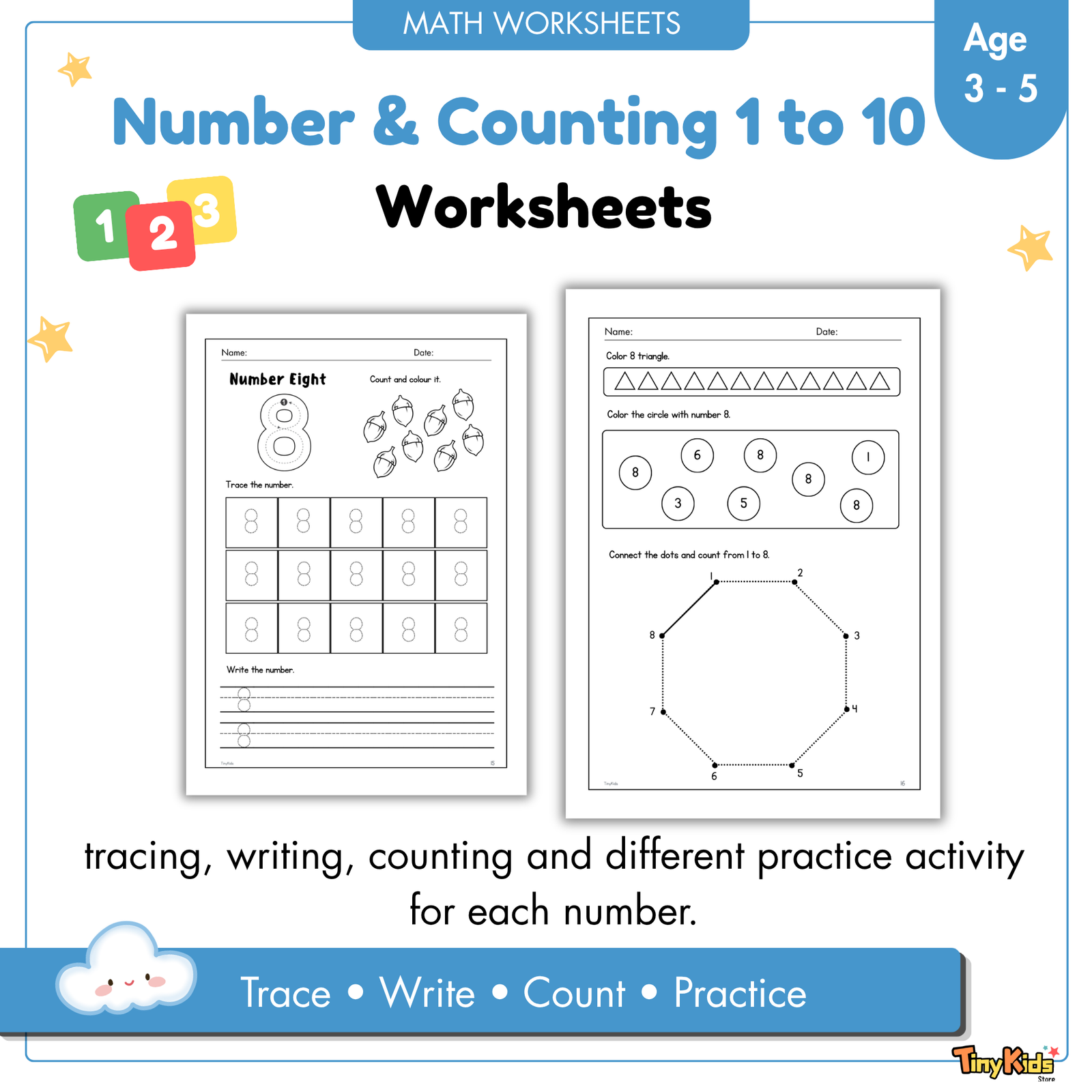 Number & Counting Worksheets 1β10 | Tracing, Writing, Counting - Image 3