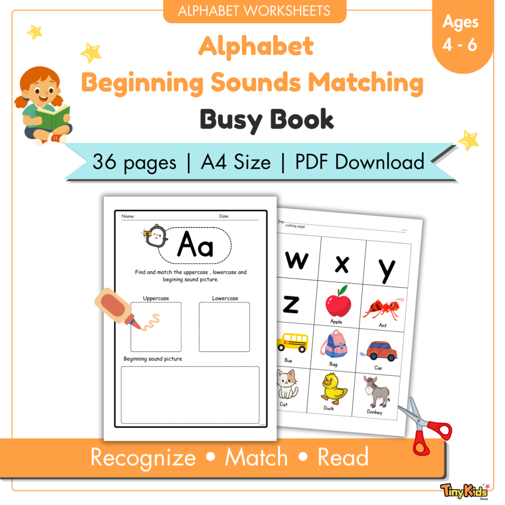 Alphabet & Beginning Sounds Matching Busy Book | Cut-and-Paste Activity