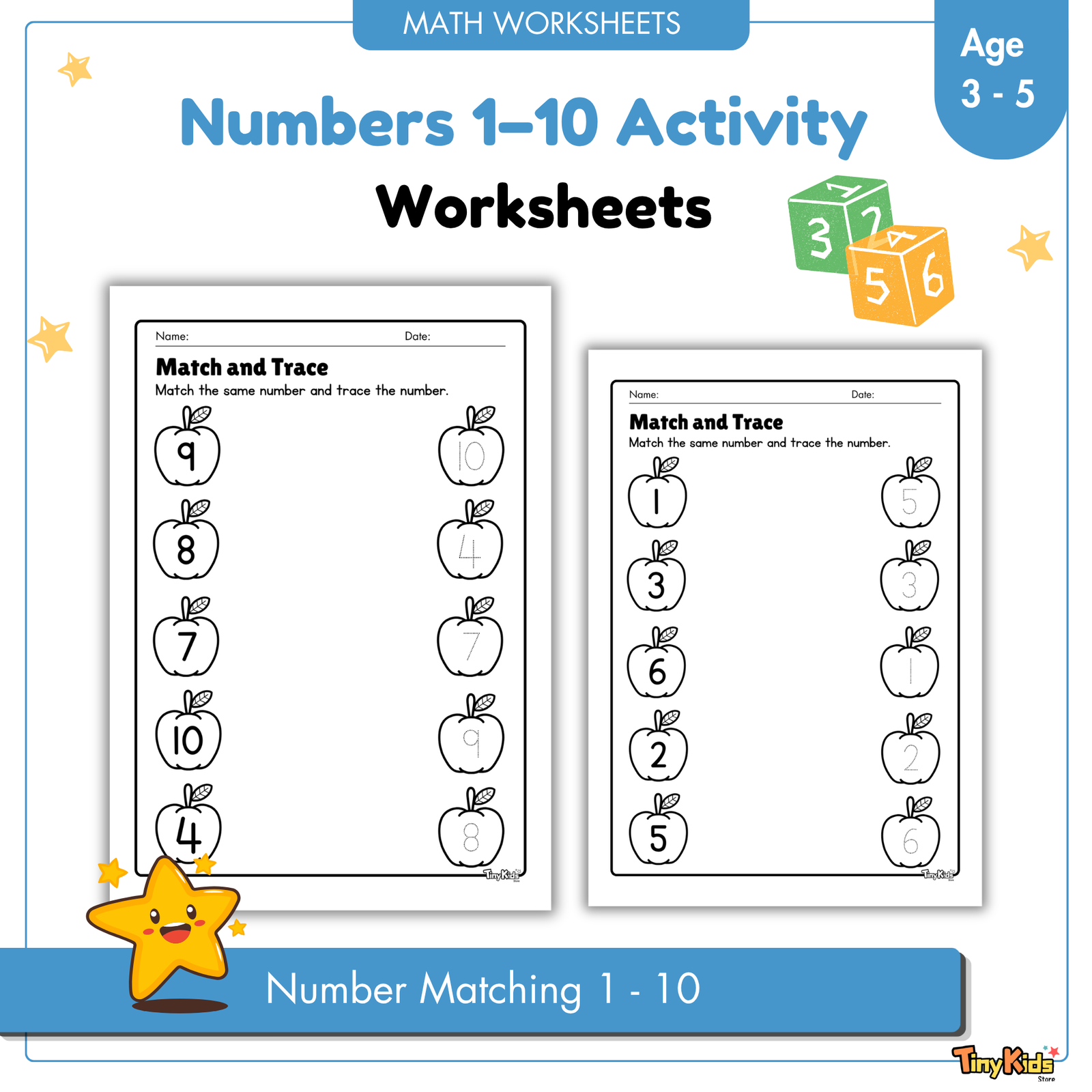 Numbers 1β10 Activity Worksheet | Tracing | Writing | Counting | Coloring | Matching - Image 3