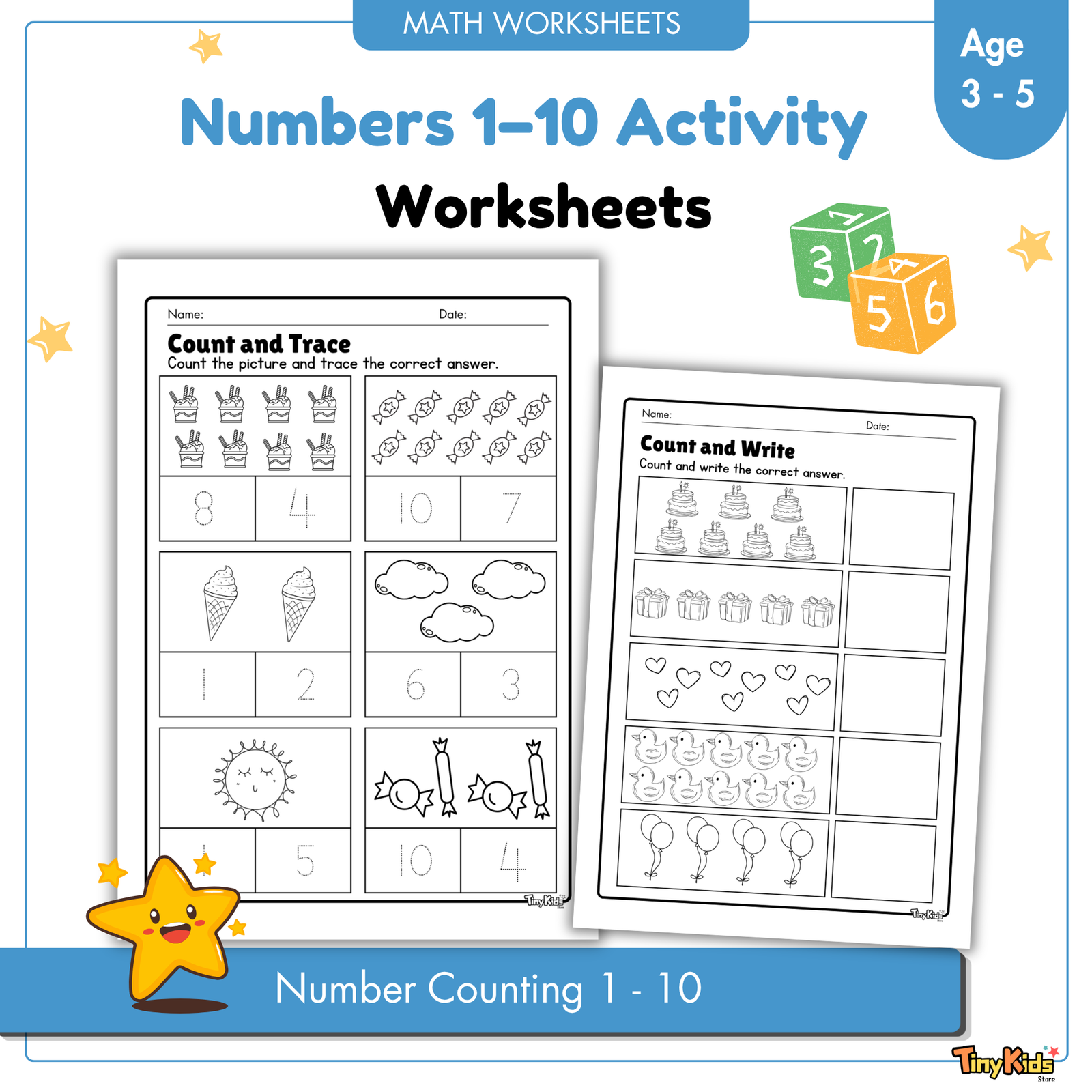Numbers 1β10 Activity Worksheet | Tracing | Writing | Counting | Coloring | Matching - Image 4